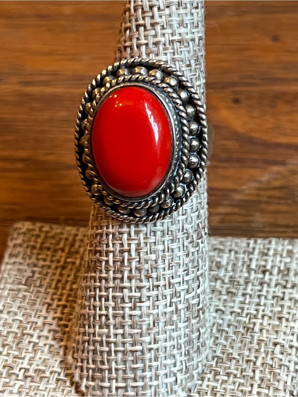 1980’s Navajo Sterling Silver Red Coral Oval Statement Ring